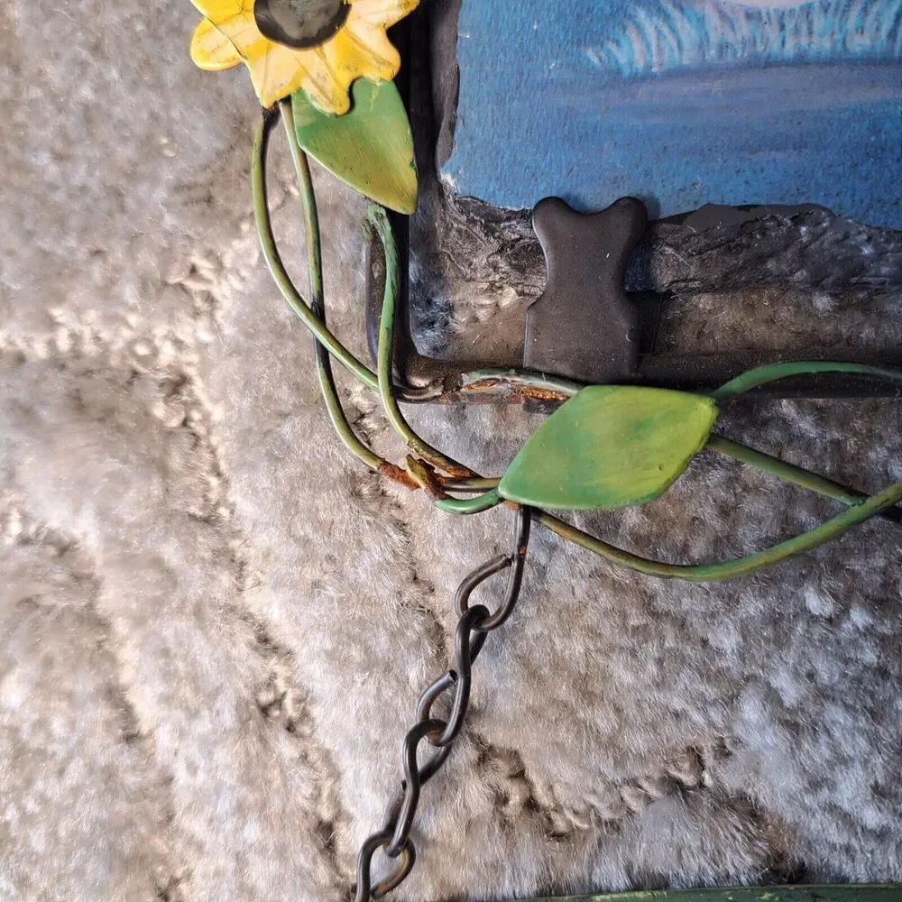VINTAGE WELCOME WALL DECOR SUNFLOWER FALL PUMPKIN SCENE WOOD METAL HANGING RARE